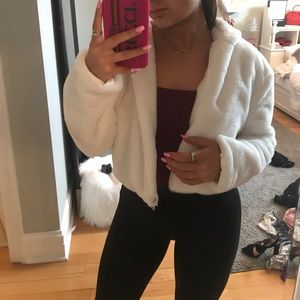 White fuzzy cropped jacket